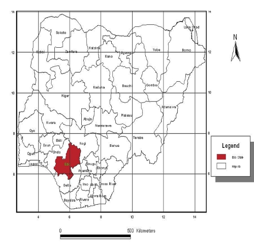 Map of Nigeria indicating the region of the researcher