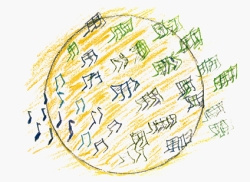 Figure 4. Meeting in Musical Communal Space. Oil pastels. By Guylaine Vaillancourt