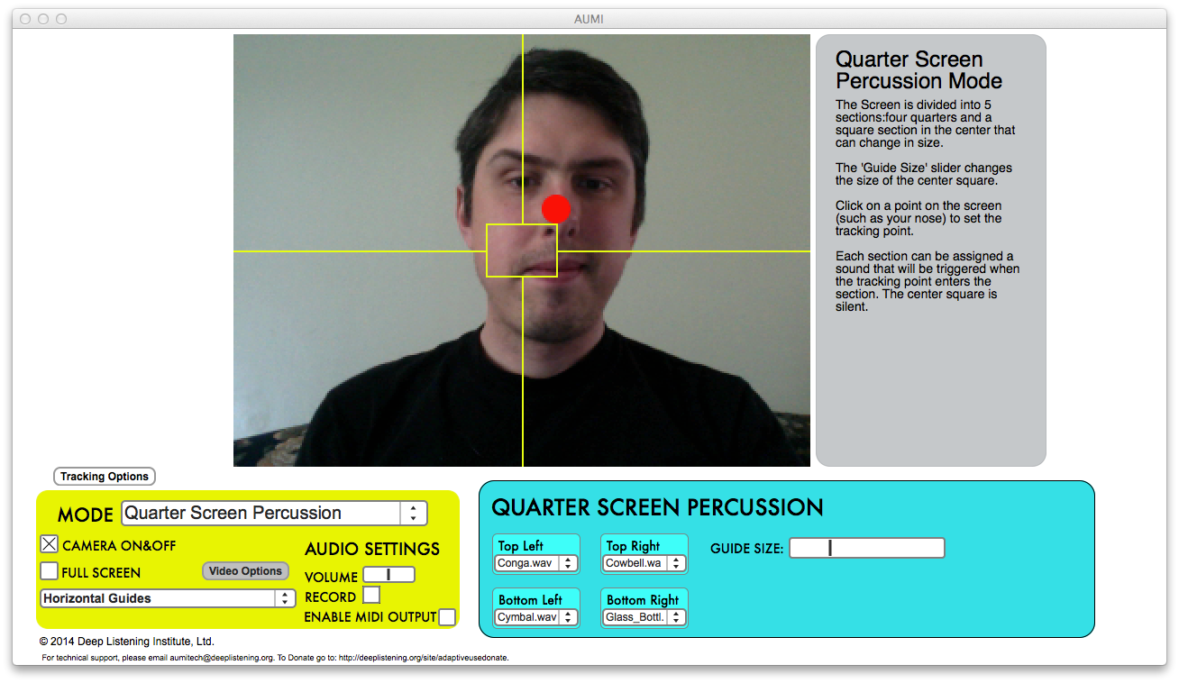 Figure 1. AUMI 2.0 interface in Quarter Screen Percussion Mode